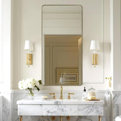 Inse Modern Rounded Rectangle Bathroom Vanity Mirror | Stainless Steel Frame