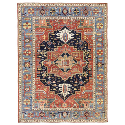 New Afghani Serapi Wool On Cotton 8Ft11inx11ft9in Navy