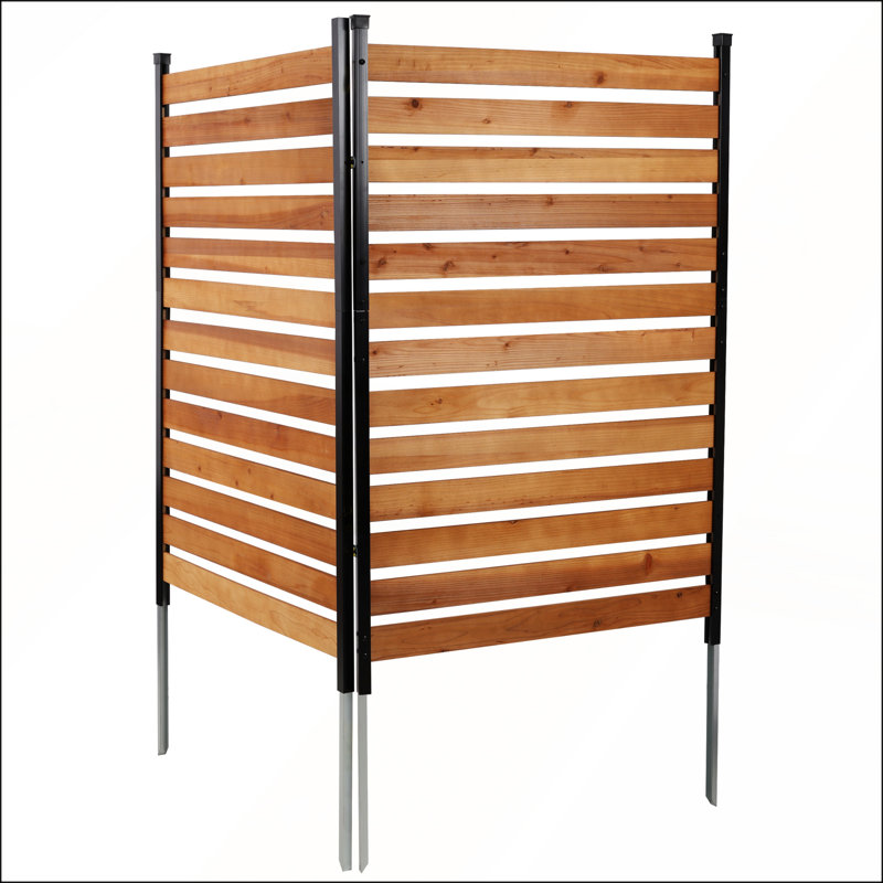 Clôture de climatiseur en bois polyvalente, H 60 po x l 38 po (2 panneaux), autoportante avec piquets en métal pour l'extérieur