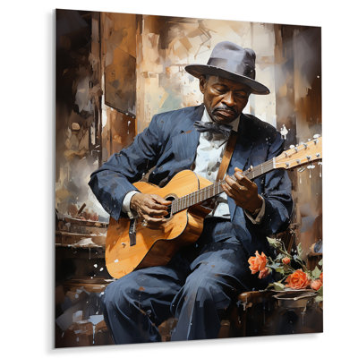«USA Muscian Palying Memphis Blues - USA», reproduction d'art sur métal