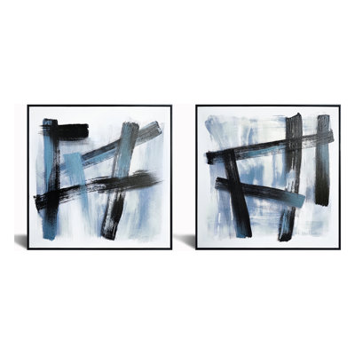 Bold Azure Gesture Diptych Canvas Wall Art - 32" x 32" - (Set of 2)