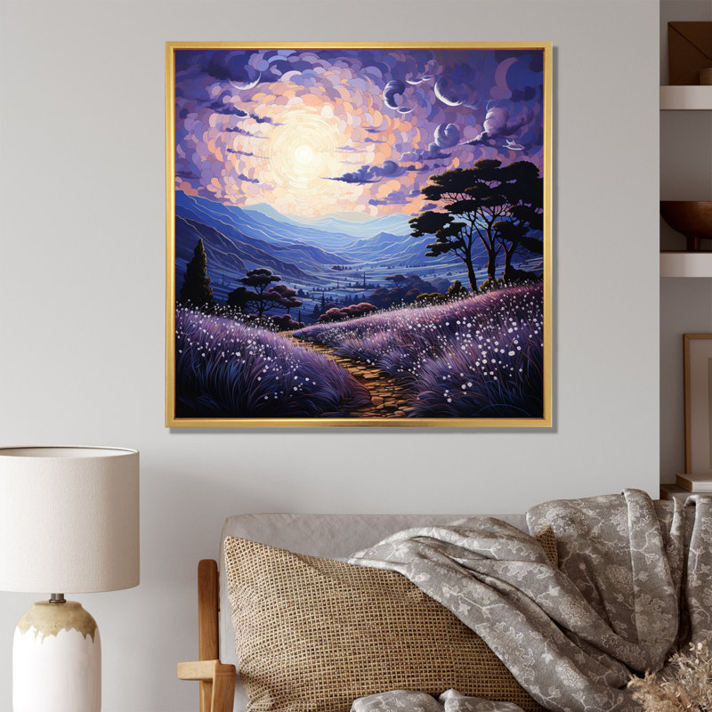 Lavender Enchanting Lavender Pointillism III - Landscapes Canvas Art Print, H 24 po x l 24 po x P 1 po, Cadre flottant doré
