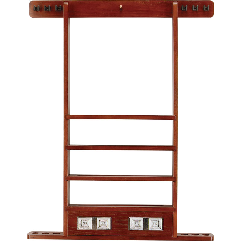 Deluxe 6 Pool Cue Wall Rack with Score Counter, Chocolate