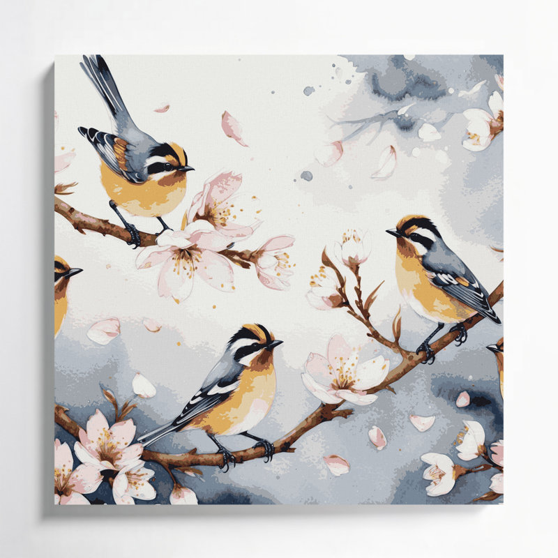 «Birds European Goldcrest», art mural sur toile grise, H 16 po x l 16 po