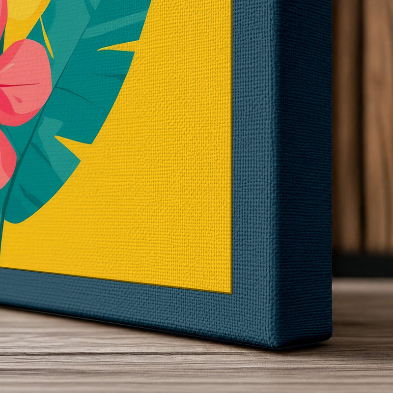 Tropical Bouquet Botanical - Wrapped Canvas, 36x24 - 91.4 x 61.0 cm, Teal Border