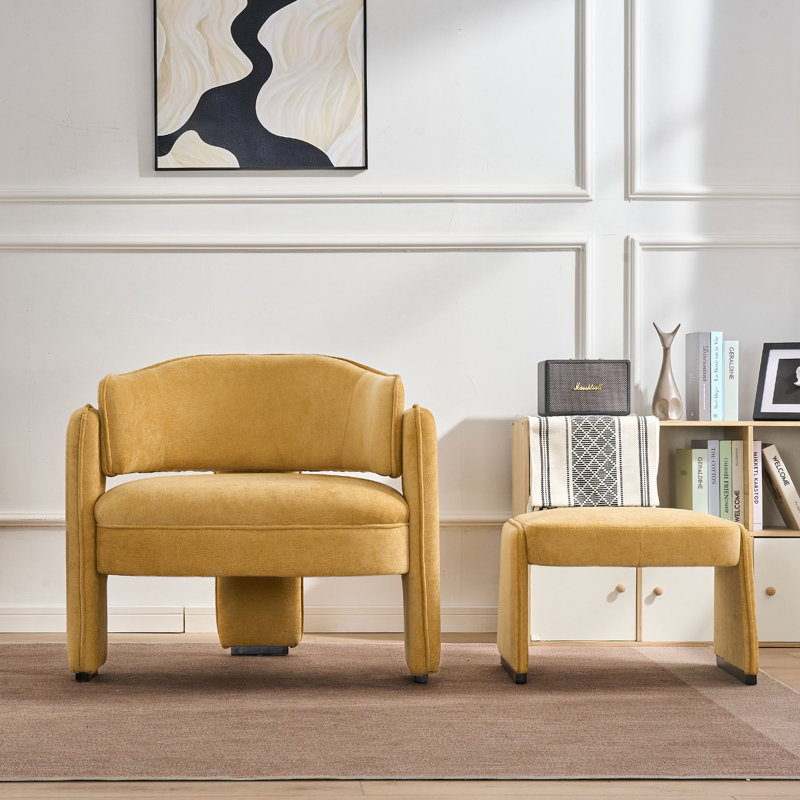 32'' Wide Mid Century Modern Accent Chair With Armest, Yellow Velvet