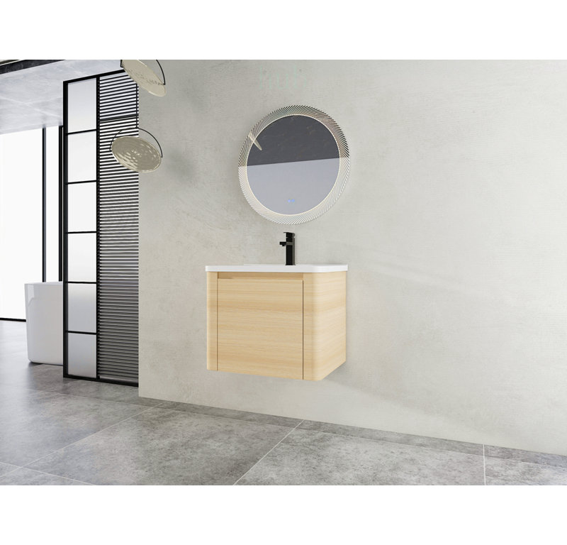 Meuble-lavabo mural de 24 po avec lavabo en céramique, porte à fermeture en douceur et beaucoup de rangement pour les salles de bain modernes