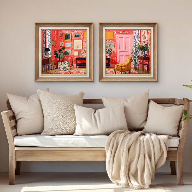 Vibrant Floral Interior Room Decorative Wall Scene Art Set Framed Master Bedroom Wall Art Work 2 Pieces Print, 26" H x 26" W