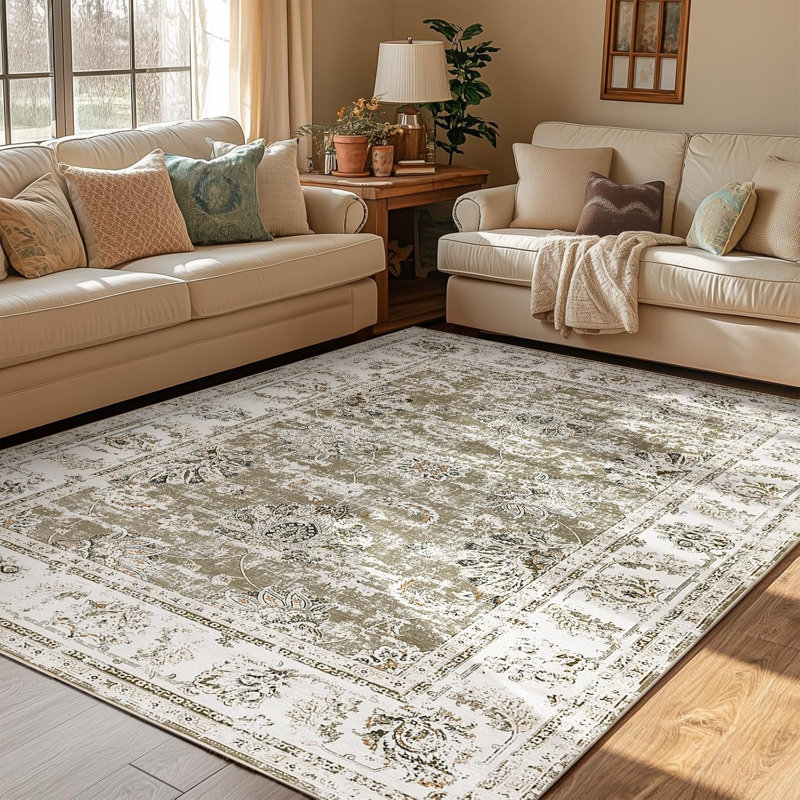Rgfairy Chenille Mashine Washable Oriental Indoor Arae Rug with Non-Slip Backing for Bedroom Living Room, Rectangle 5' x 7'