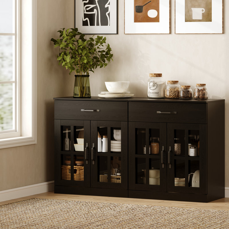Marta 23.6W*31.5H Accent Cabinet With Glass Doors , Black