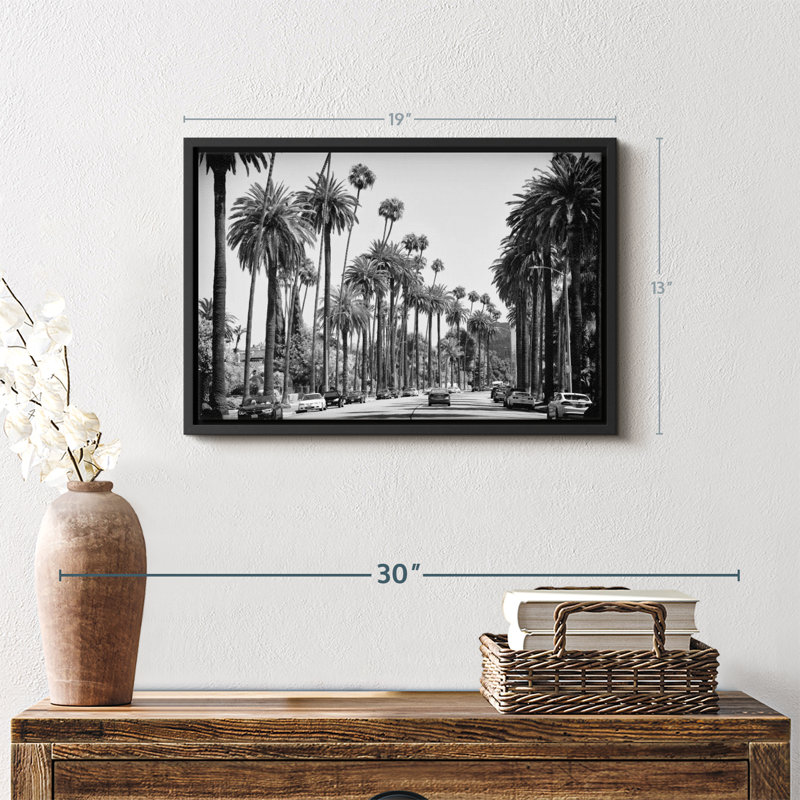 «Black California LA Palm Alley Wall Art», H 13 po x l 19 po