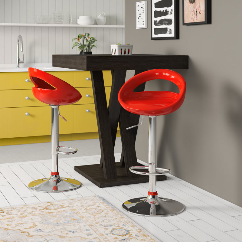 Lakisha Swivel Adjustable Height Counter Stool with Metal Frame, Red