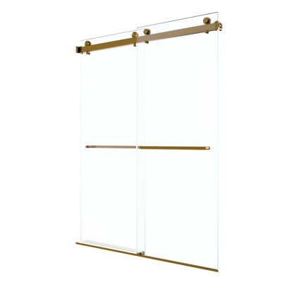 56" - 60"W X 80"H Double Sliding Shower Door, 3/8 Inches 10Mm Tempered Glass, Brushed Gold, Reversible Opening, Glass With Shatter Film, Waterproof Track, 304 Stainless Steel Frame 80"H,