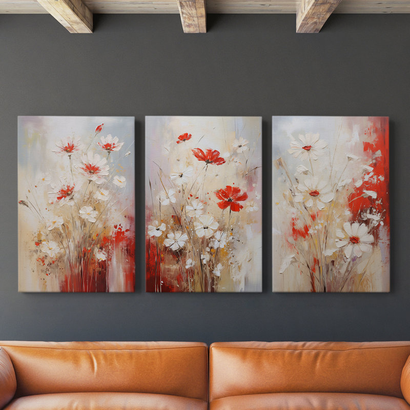 Floral Study Series XCV III - Ensemble de 3 toiles tendues avec châssis - Prêt à être accroché, H 27 po x l 18 po