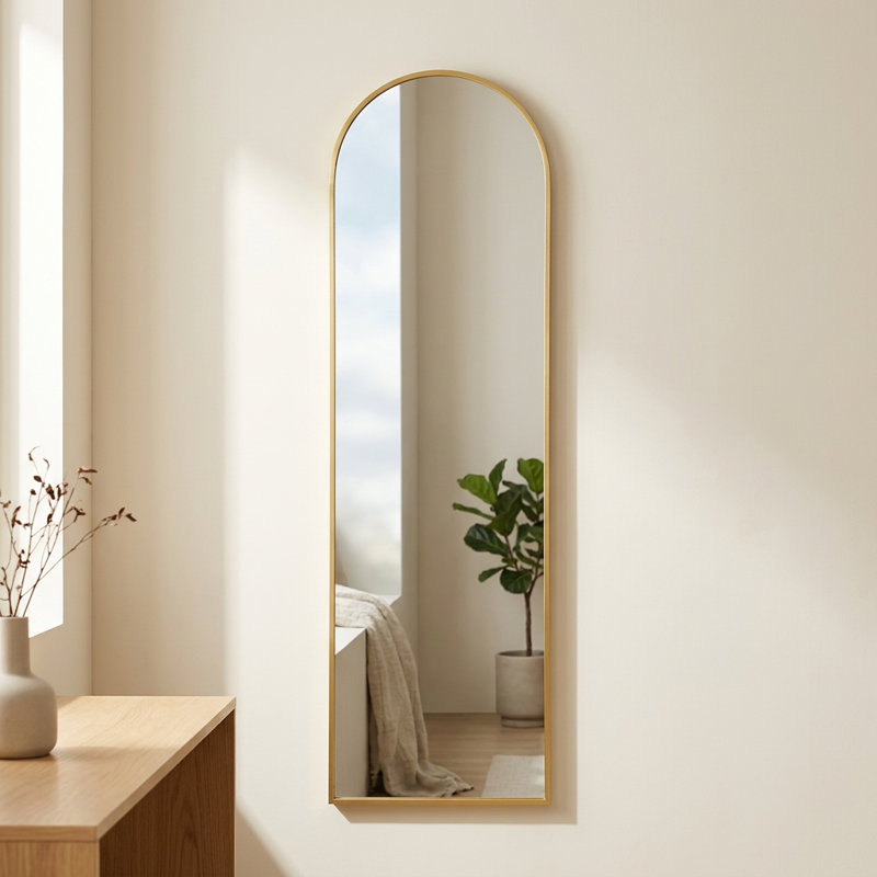 56" x 15" Aluminum Full Length Mirrors Wall Mirrors with Stand, Gold, Arch