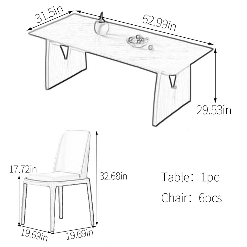 Sintered stone rectangular dining table set, 29.53"H x 62.99"L x 31.5"W