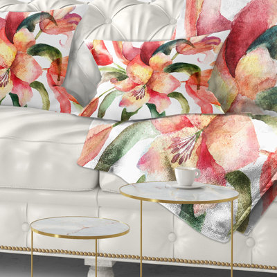 Coussin lombaire à motif d’aquarelle floral lily fleurs