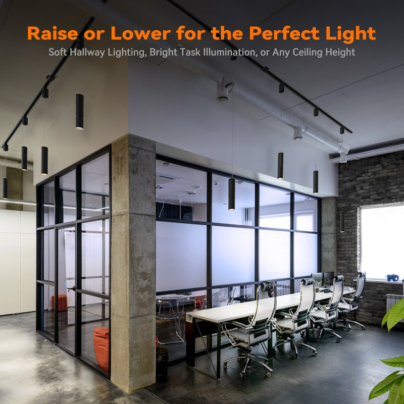 5cct Retractable Zoomable Track Pendant Light, H Track Compatible, 20w 1600lm, Adjustable Drop, Black, Satin Black
