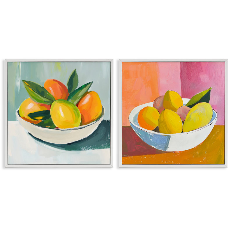 Ensemble de 2 giclées encadrées Fresh Fruit in Bowl, design par Walker Noble, H 12 po x l 12 po