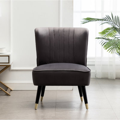 Fauteuil d'appoint en velours gris - Coussin de siège en mousse dense, coutures gracieuses doublées, pieds en bois d'hévéa avec finition dorée, l 26 po x H 33 po, rembourrage de revêtement contemporain, noir et extrémités élégants, P 26 po