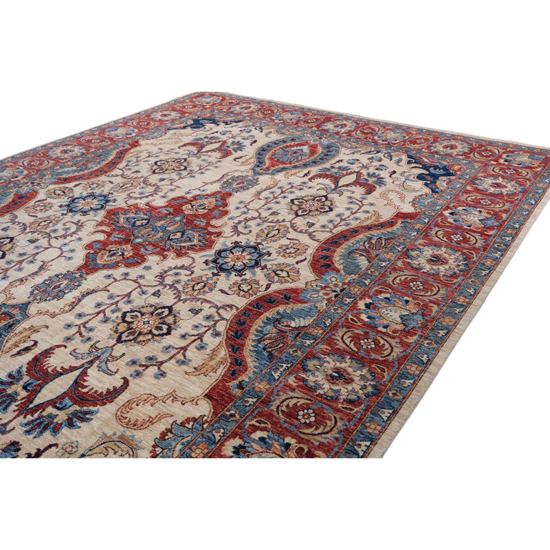 High-Quality Hand-Knotted Beige And Red Area Rug