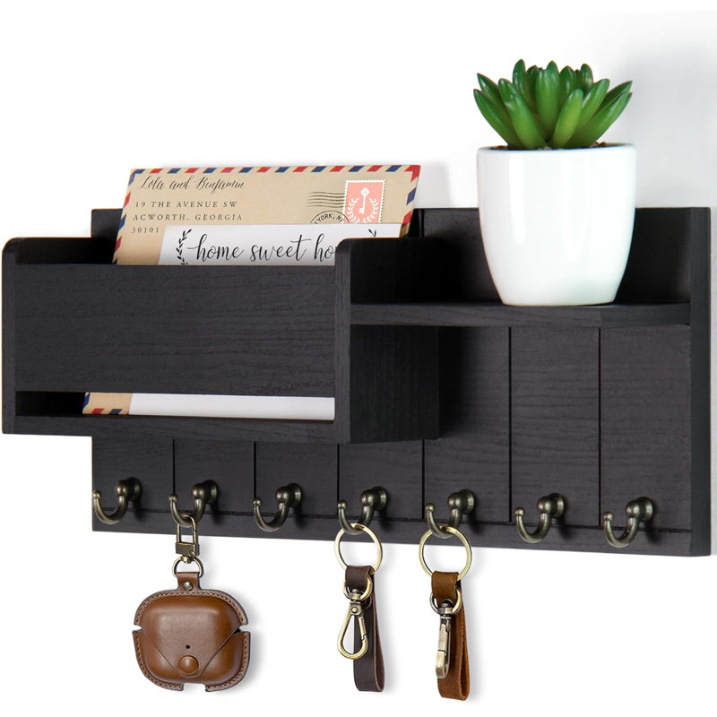 Key Holder Wall Mount - Decorative Key Rack And Mail Organizer With 7 Key Hooks Large - Wooden Key Hanger With Shelf For Living Room Decor - Rustic Farmhouse Home Entryway Essentials