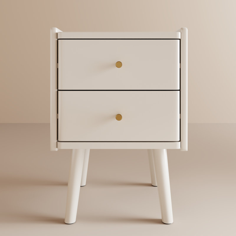 Table de chevet 2 tiroirs Mid-Century, Blanc, H 23,62 po x l 15,75 po x P 15,75 po