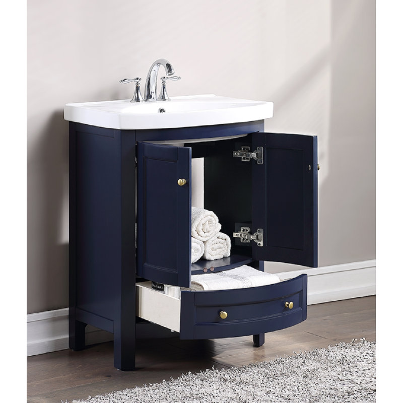 Thibeault 24'' Single Bathroom Vanity with Ceramic Top, Blue