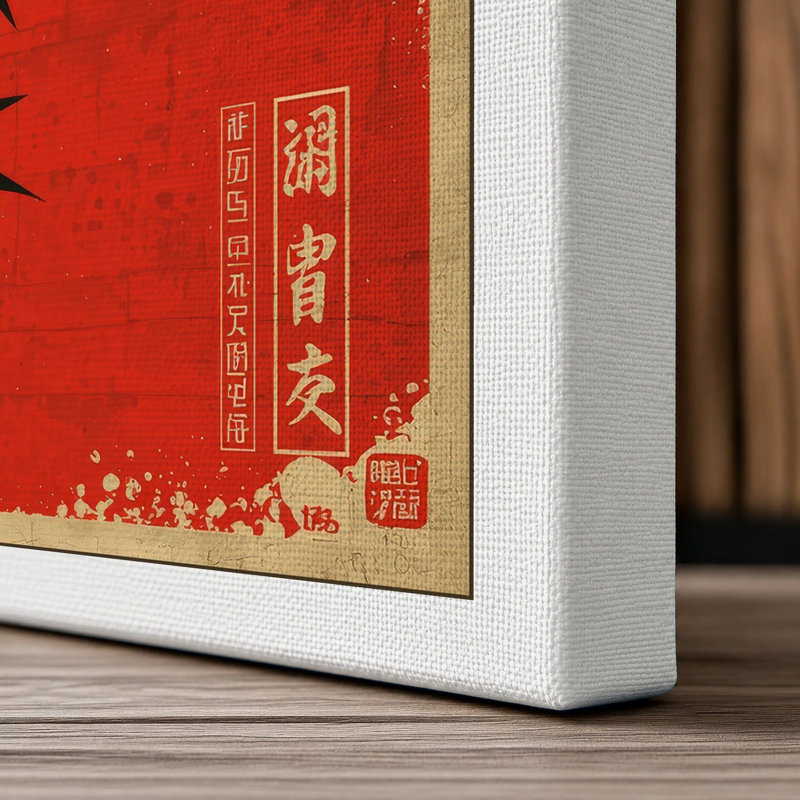 Bamboo with Gold Characters Japandi - Wrapped Canvas, 24x16 - 61.0 x 40.6 cm, White Border