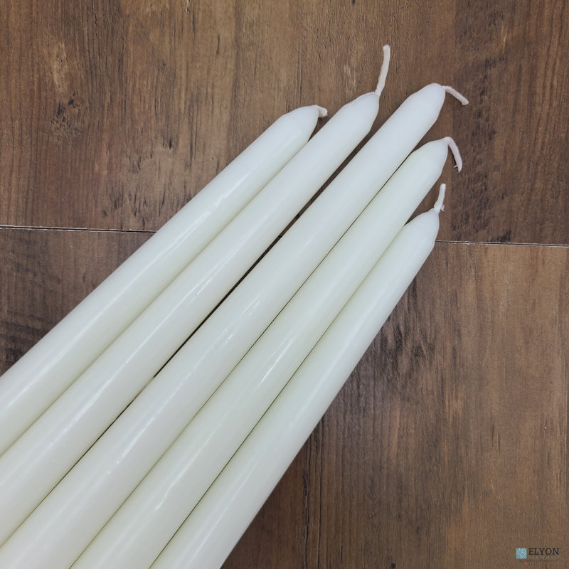 Colored Unscented Wax Taper Candles, 8 Hour Burn Time, White