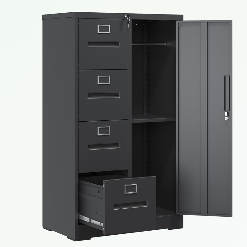 metal frame File Cabinet with 2 Drawers and 1 door, Black