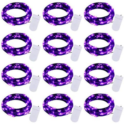 Guirlande d'Halloween mauve guirlande lumineuse: paquet de 12 lumières de luciole à piles de 7 pi 20 lumières DEL sur fil noir Lune étoilée pour patio