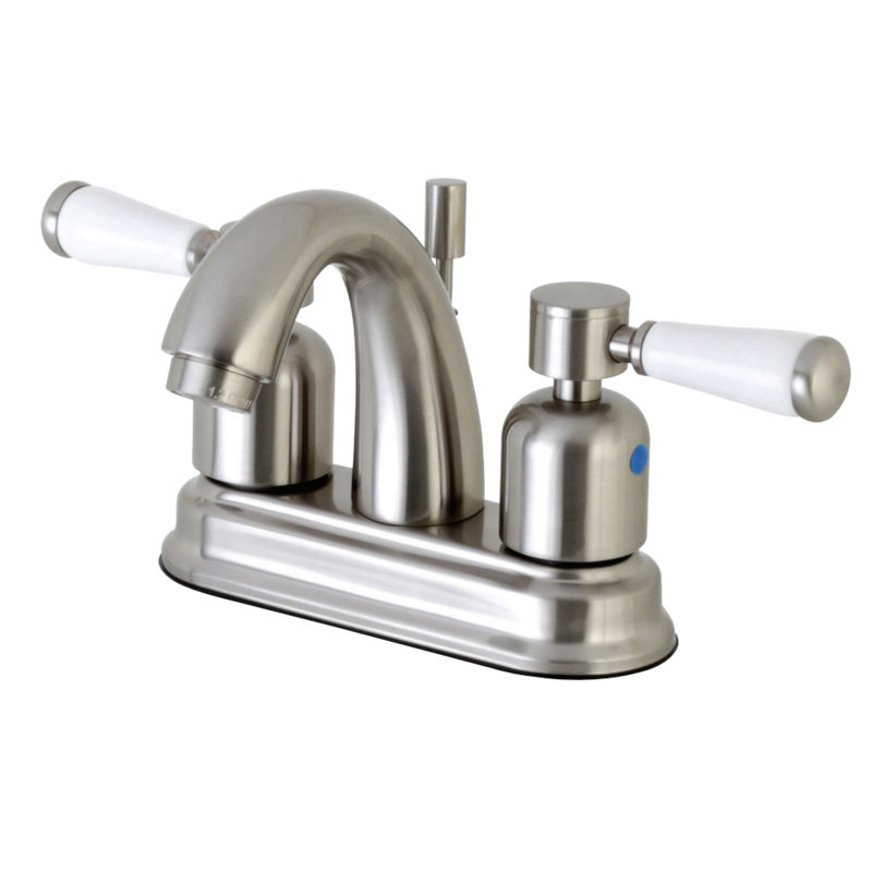 Kingston Brass Paris Two-Handle 3-Hole Deck Mount 4" Centerset Bathroom Faucet with Plastic Pop-Up, Brushed Nickel