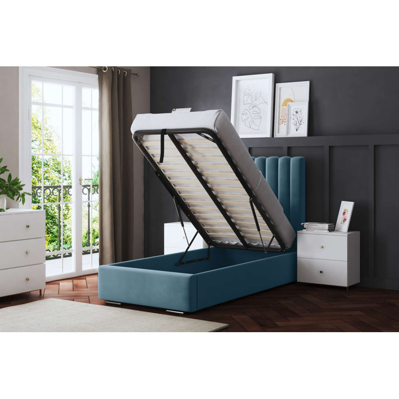  Panel Ottoman Bed with Headboard, Small Single (2'6), Blue