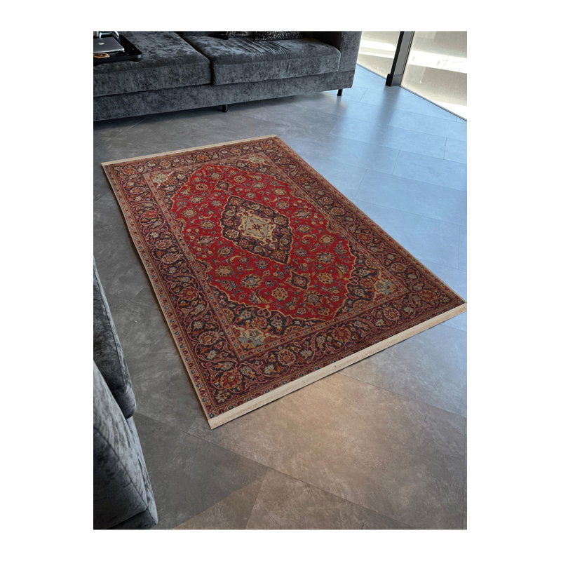 Tapis décoratif décoratif à franges rétro bourgogne traditionnel, Tapis de couloir 3 pi 3 po x 6 pi 7 po