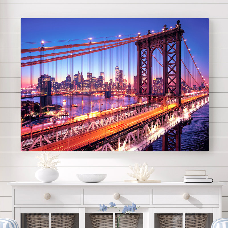 Kerriana Manhattan Bridge Alive at Night - New York City - reproduction de photo sur toile tendue, H 24 po x l 36 po x 1,5 po