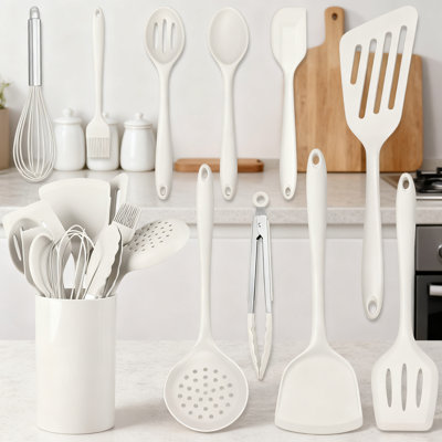 11-Piece Silicone Cooking Utensils Set With Holder, Heat Resistant Non-Scratch Kitchen Tools For Nonstick Cookware, Food-Grade Spatula Spoon Turner And More