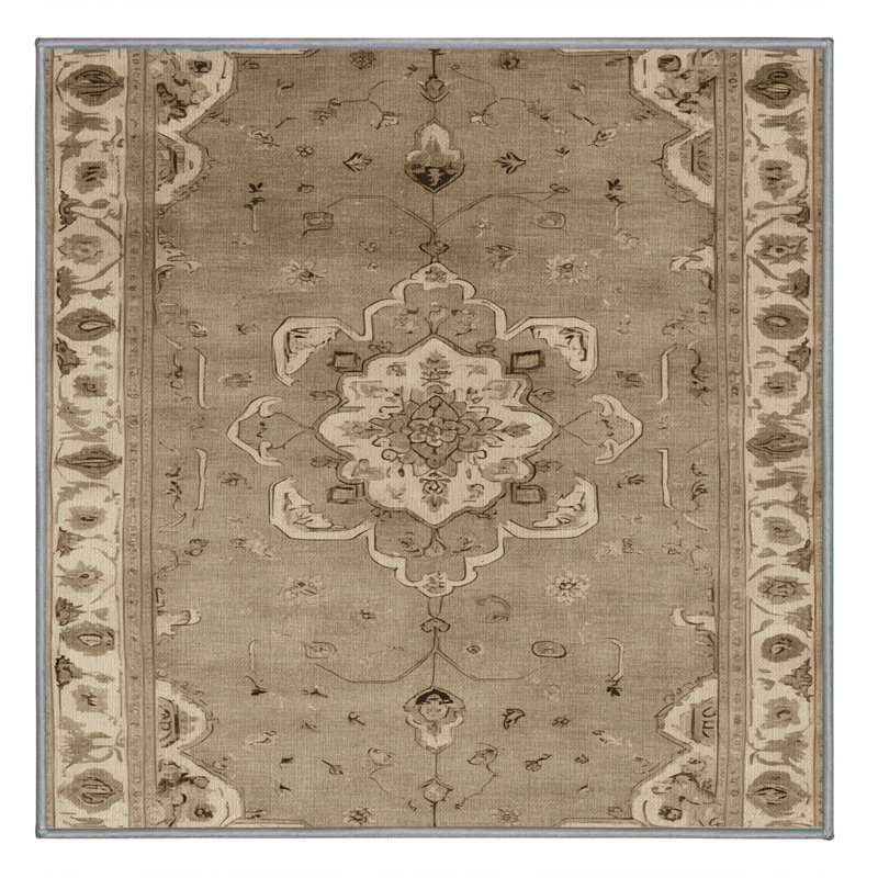 Tapis gris Tabriz lavable à la machine, Carré 8 pi
