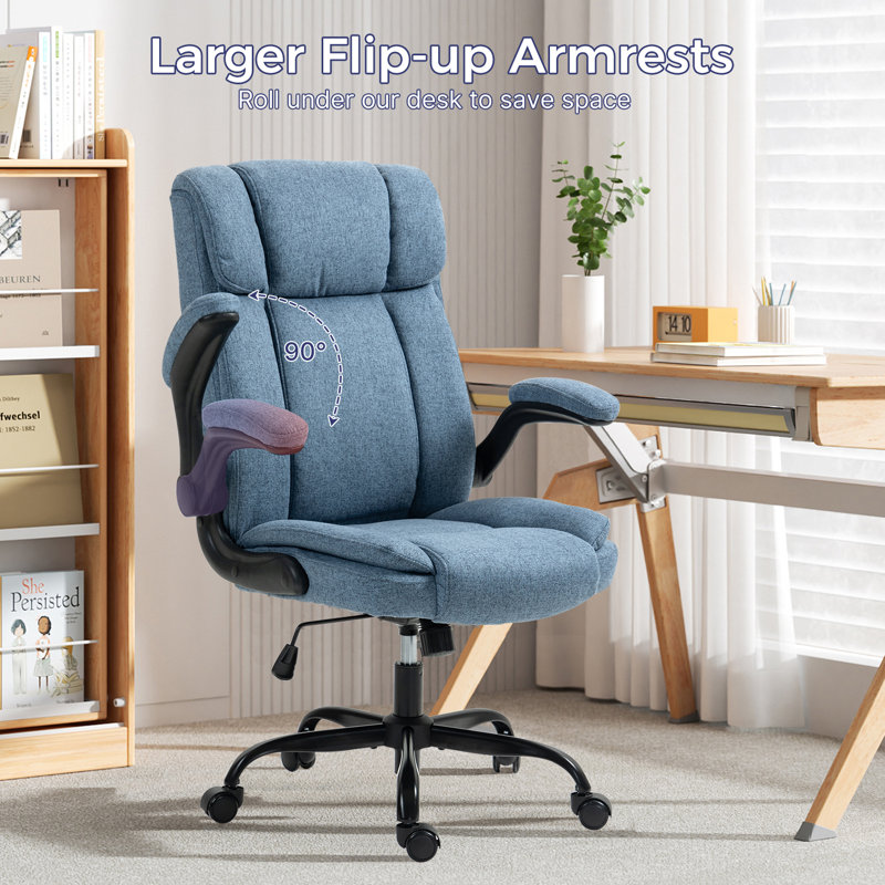High Back Ergonomic Executive Office Chair with Flip-up Armrests, Blue