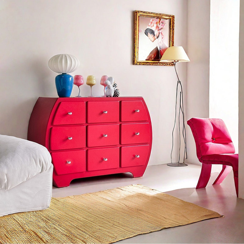 Modern solid color drawer accent chest, Red