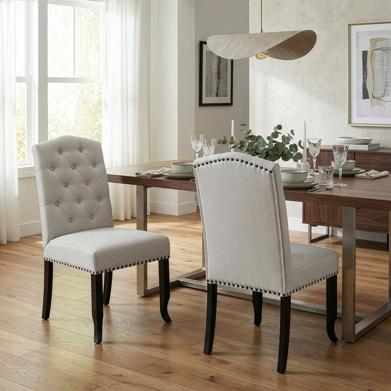 Chesson 19.25'' H Tufted Upholstered Side Chair, Beige