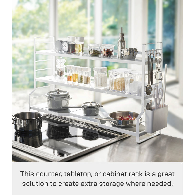 Yamazaki Modern 3-Tier White Steel Countertop Kitchen Shelf