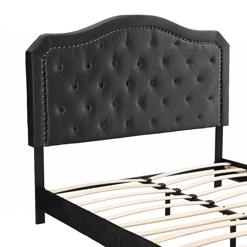 Upholstered Bed With LED Light-Platform Bed, Black