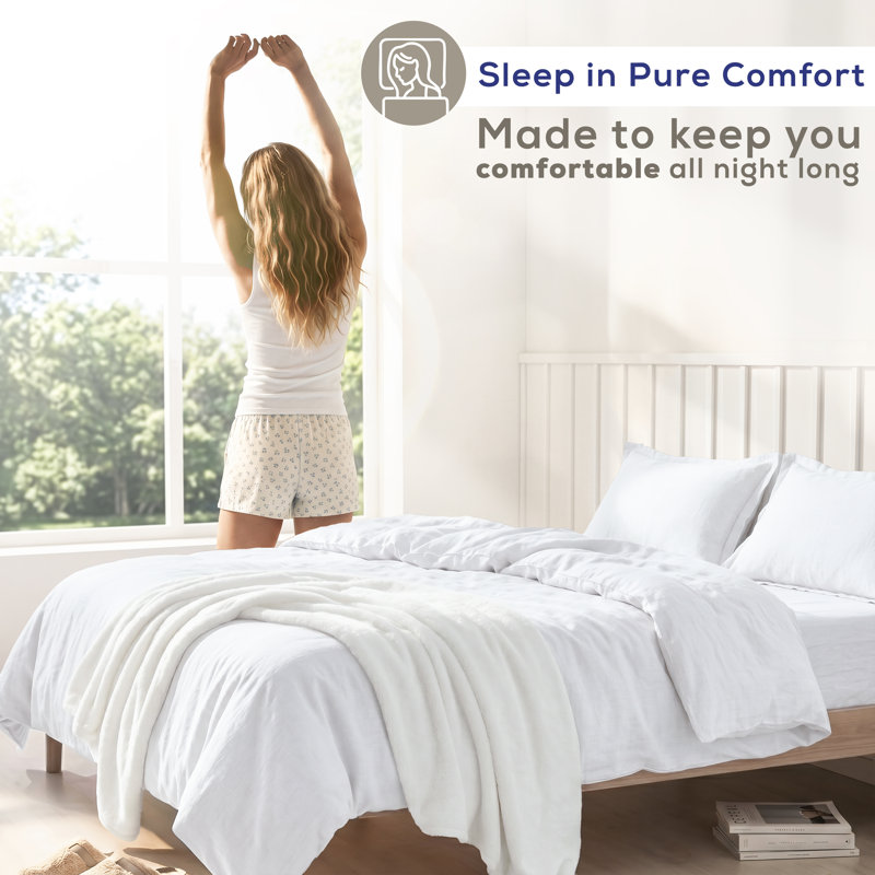 Ensemble de housse de couette 100% coton percale uni - Comprend 1 housse de couette et 2 taies décoratives, Blanc