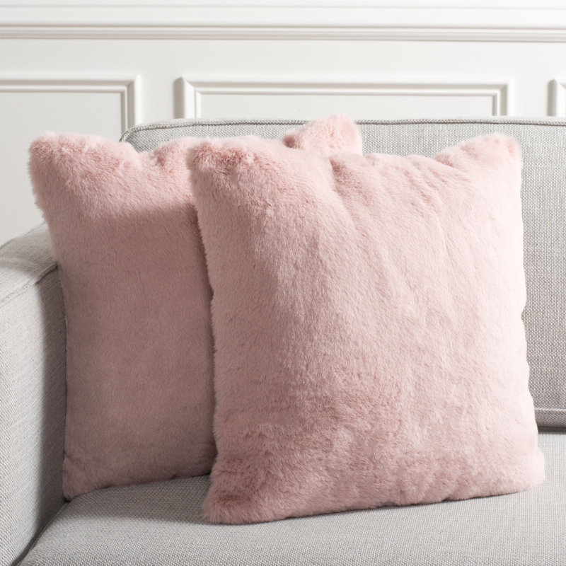 Faux Fur Throw Pillow, Pink, 17" x 17"