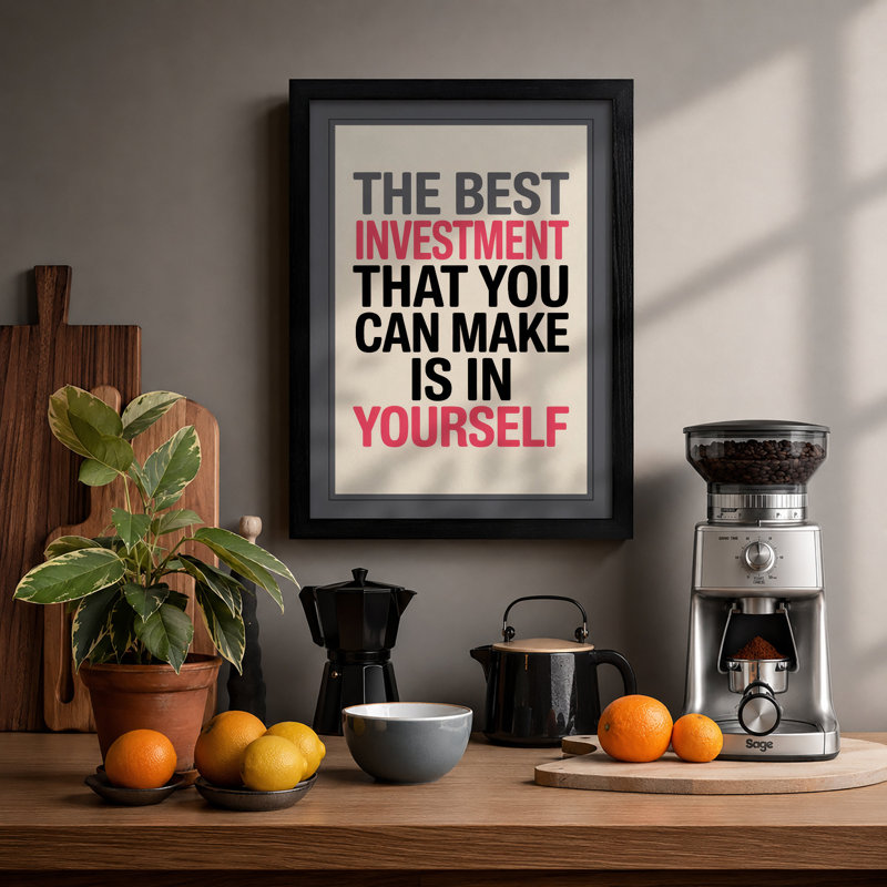 Invest in Yourself Typography - Framed Print, A4 - 29.7 x 21.0 cm, Black