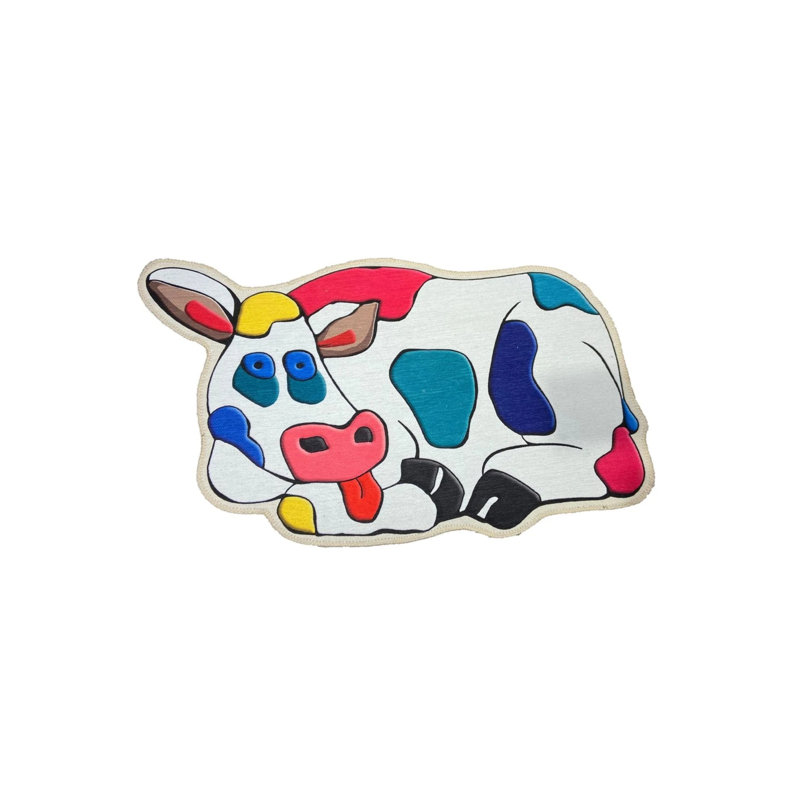 Cow And Colorful Patterned Decorative Washable Round Carpet, Novelty 5' x 5'