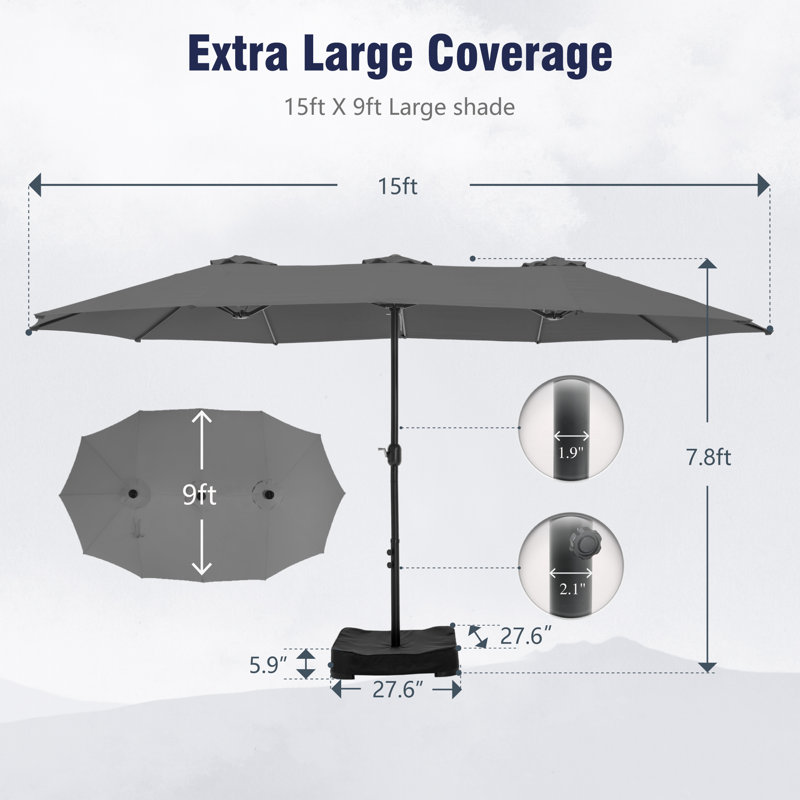Ayram 457.2cm X 274.3cm Rectangular Market Parasol, Light Grey