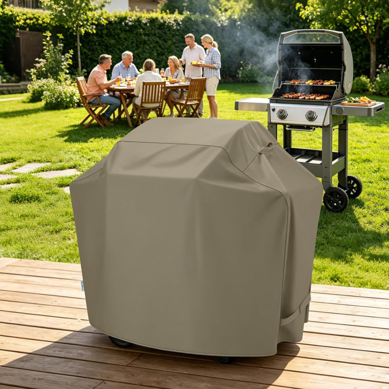 Grill Cover 48 Inch For Outdoor Grill, Heavy Duty BBQ Cover With Waterproof Sealed Seam, Fadestop Material, All Weather Resistant Compatible For Weber Charbroil Nexgrill And More, Taupe