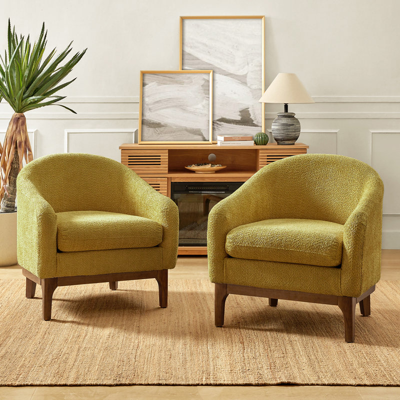 Berklie Upholstered Barrel Chair with Solid Wood Legs, Yellow